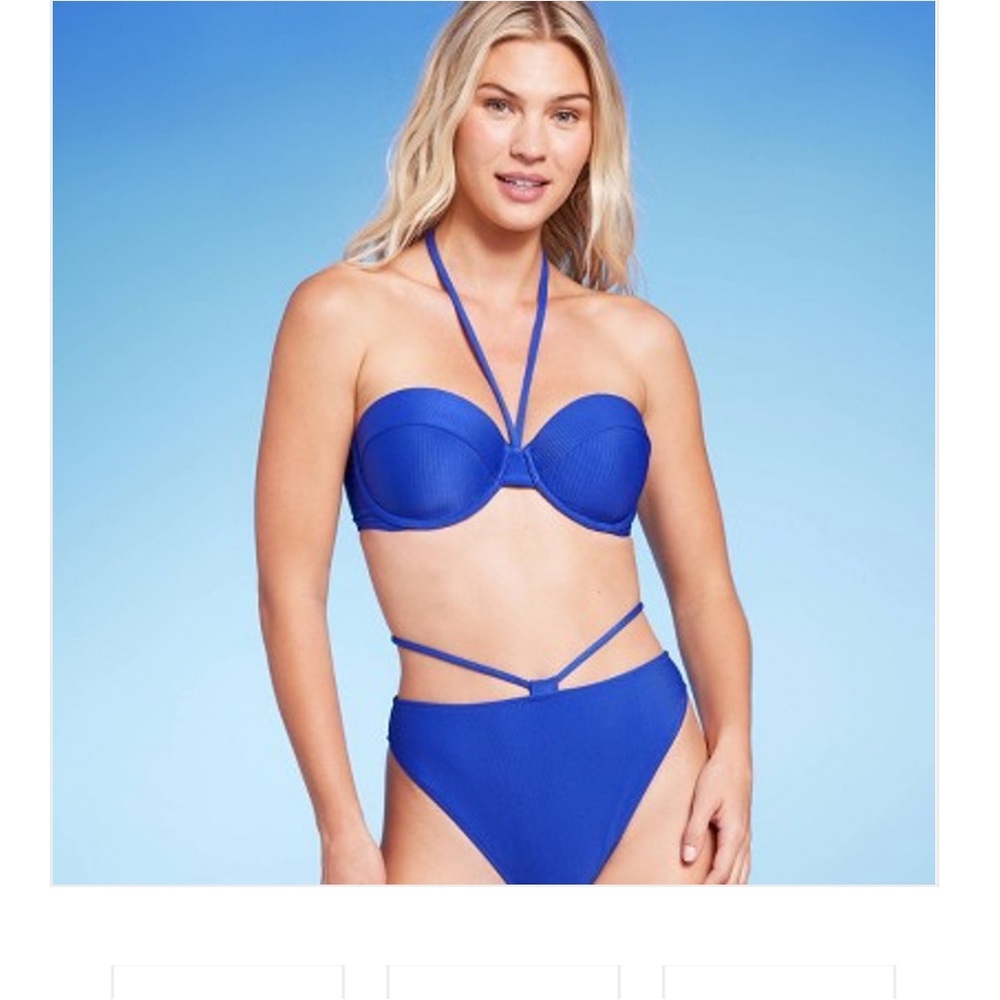 - shade shore blue ribbed bikini top size 36B new
